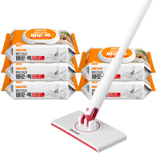 기본에 10cm 더 길어진 미니 바로톡 밀대 + 전용 물걸레 청소포 40매 x 5팩 세트, 1세트