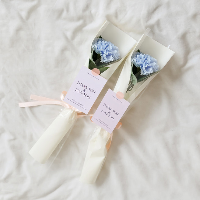 아스파시아 플르 카네이션 메시지 비누꽃 한송이 꽃다발 세트, 스카이블루(꽃), 땡큐&러브유(카드), 2세트