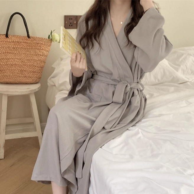 Toistar女款簡約華夫格浴袍