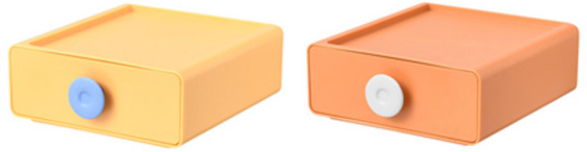 원형 손잡이 컬러 데스크탑 화장대 다용도 보관 미니 정리함 2종 세트, 옐로우 + 오렌지, 1세트