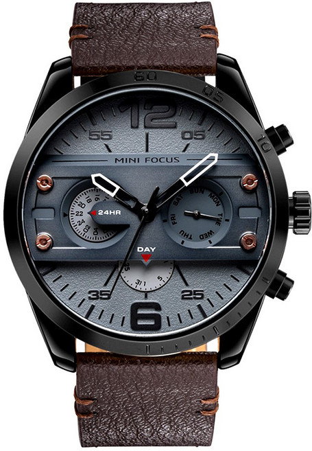 MINI FOCUS 商務防水電子錶 附禮盒 + 禮品袋 多功能錶盤 真皮錶帶 日本機芯