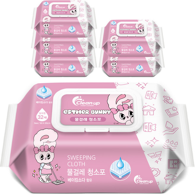 클린업 에스더버니 물걸레 청소포 대형 32p, 6개