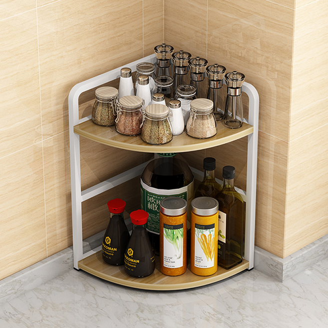 디엔오 모서리 코너 틈새 주방 책상 다용도 선반, 화이트 우드, 1단