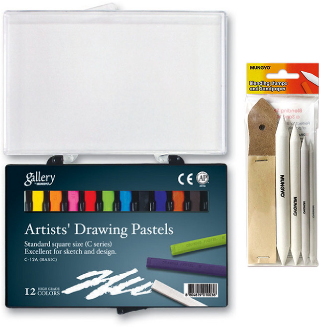 문교 드로잉 파스텔 콘테 + 찰필 4종 + 사포 12p 세트, 12색(파스텔), 1세트