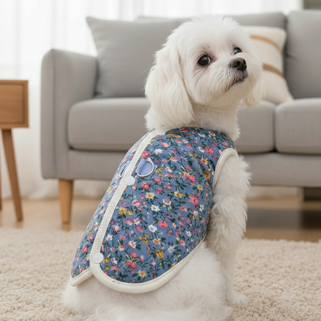 쁘띠도그 강아지 털누빔 김장 조끼, 1개, 블루