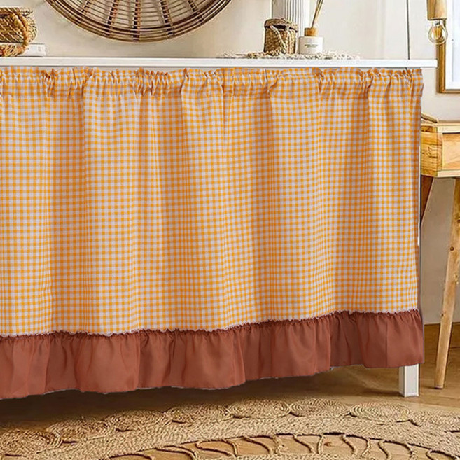 지앤와이 체크패턴 브라운프릴 가림막 바란스 커튼