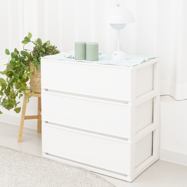 엠비코 모던 와이드 서랍장, 화이트, 3단