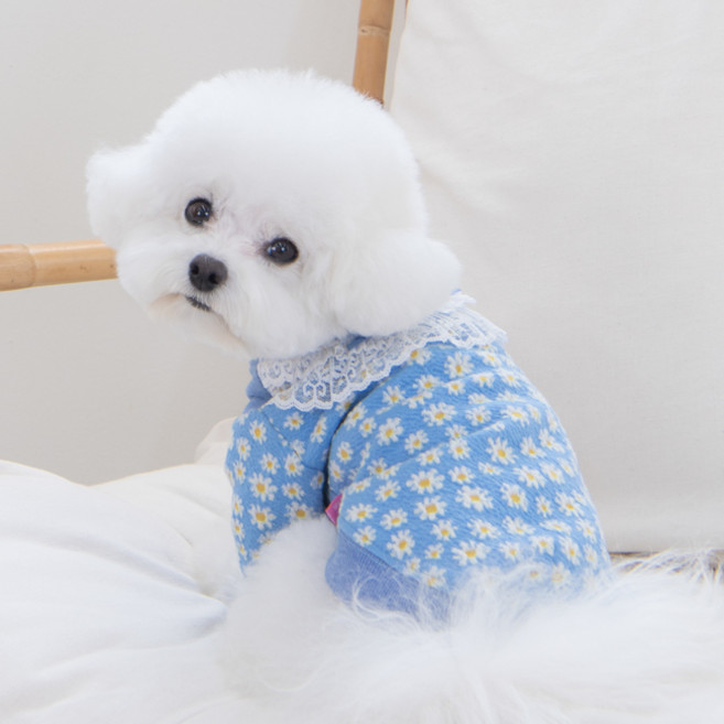 핑카홀릭 강아지 볼레로 꽃무늬 티셔츠 TS7720, 블루, 1개