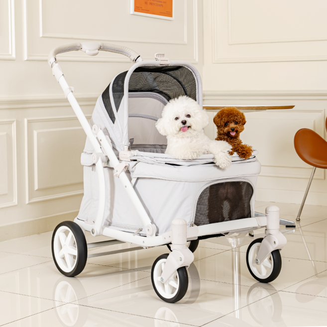 폼포라펫 반려동물 클래식 웨건 유모차, 라이트 그레이, 1개