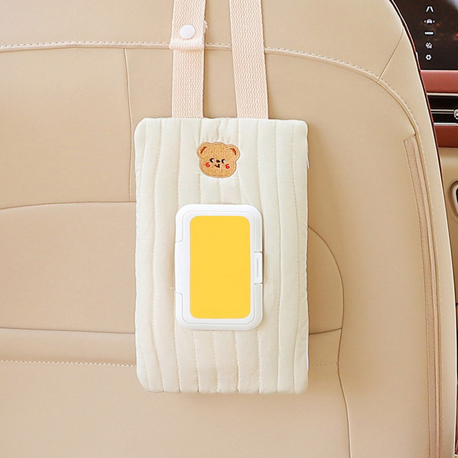 도림 귀여운 똑딱이 차량용 물티슈 케이스, 곰돌이, 1개