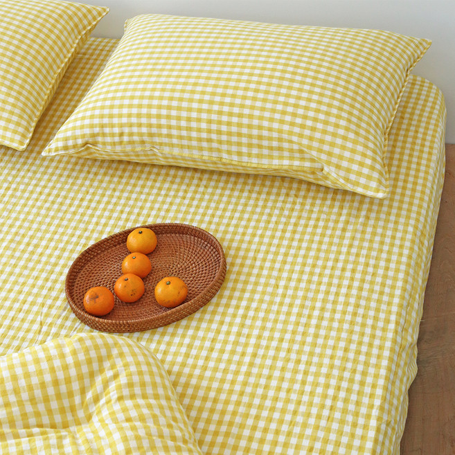 누블 깅엄 체크 워싱 광목 순면 홑겹 매트리스커버