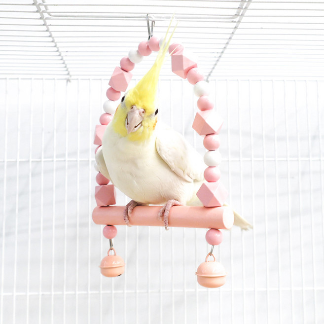 조류용 파스텔 비즈 그네, 핑크, 1개