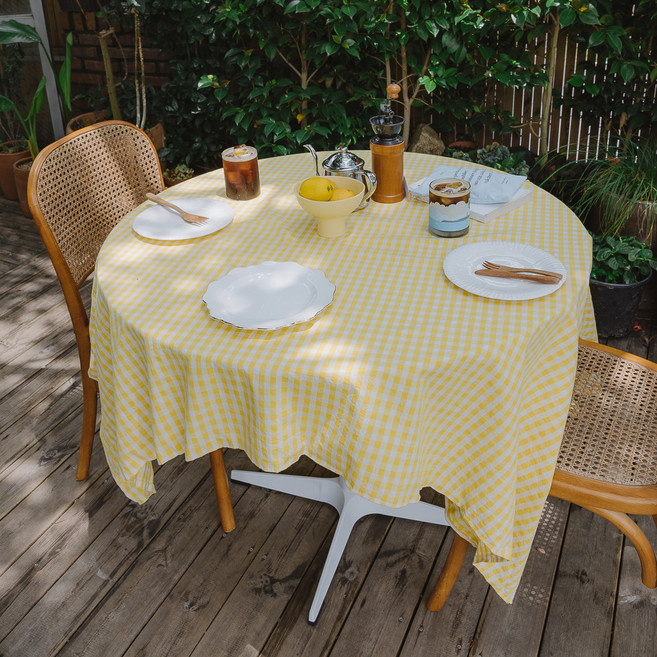 코티지 데일리 방수 체크 식탁보, 옐로우, 2인 정사각(120 x 120 cm), 1개