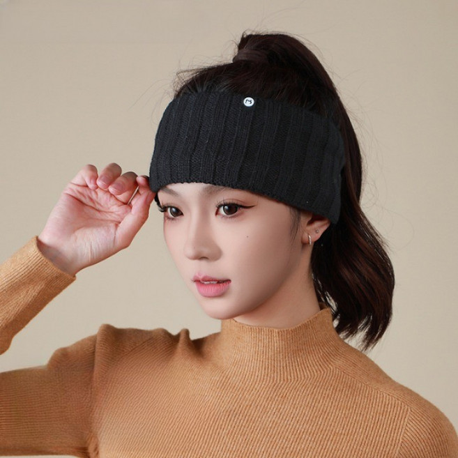 데일블룸 겨울 방한 플리스 안감 스포츠 니트 헤어밴드, 블랙, 1개