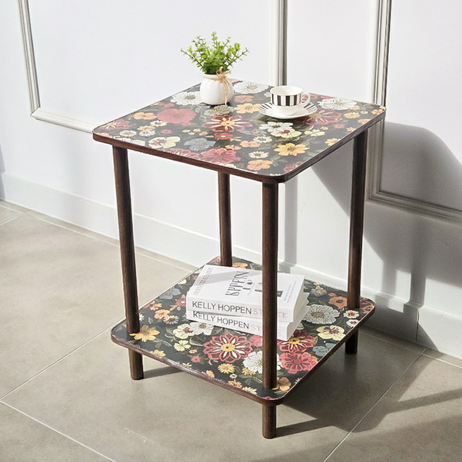 윈프라이스 레트로 꽃무늬 사각 2단 테이블, 혼합색상