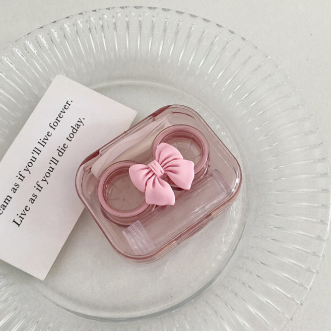 피어니스트 투명 라운드 렌즈케이스, 리본 핑크, 4개