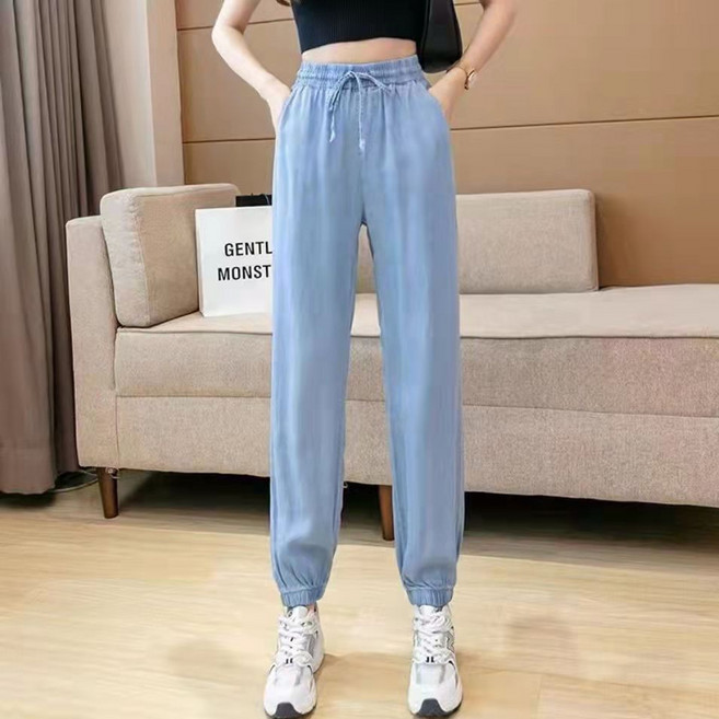 메이첼 여성용 여름 아이스 밴딩 조거핏 데님 팬츠 10631