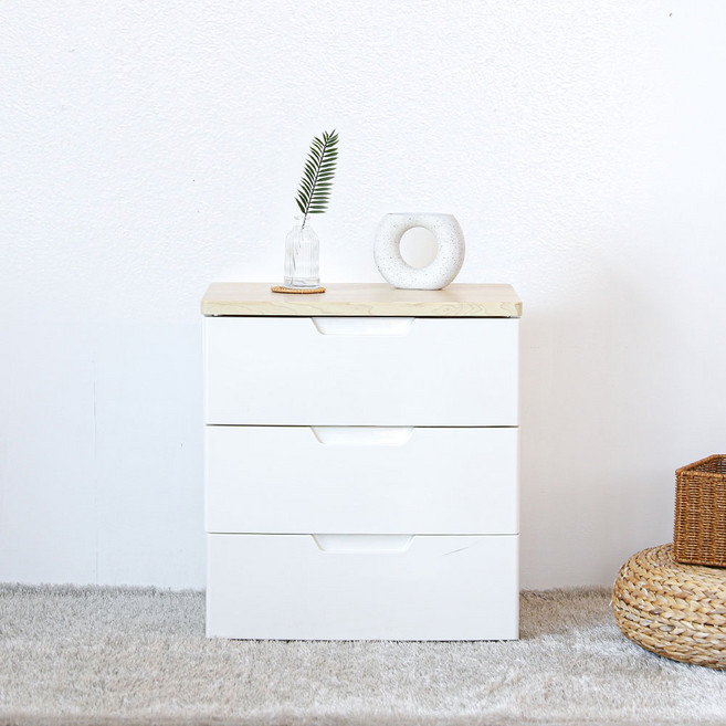 아이리스 국내 제조 부드러운 금속레일 우드상판 서랍장 HG, 3단, 내추럴