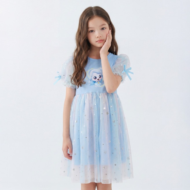 PremierFam 兒童款 Catch! Teenieping 五分袖紗質蕾絲洋裝 3號 閃亮萌可