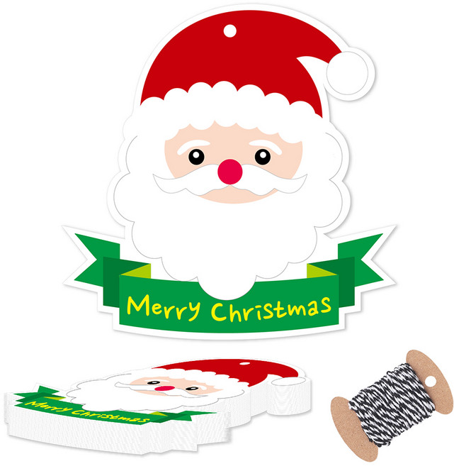 크리스마스 트리 장식 산타 태그 대 50p + 블랙끈 10m, 혼합색상, 1세트