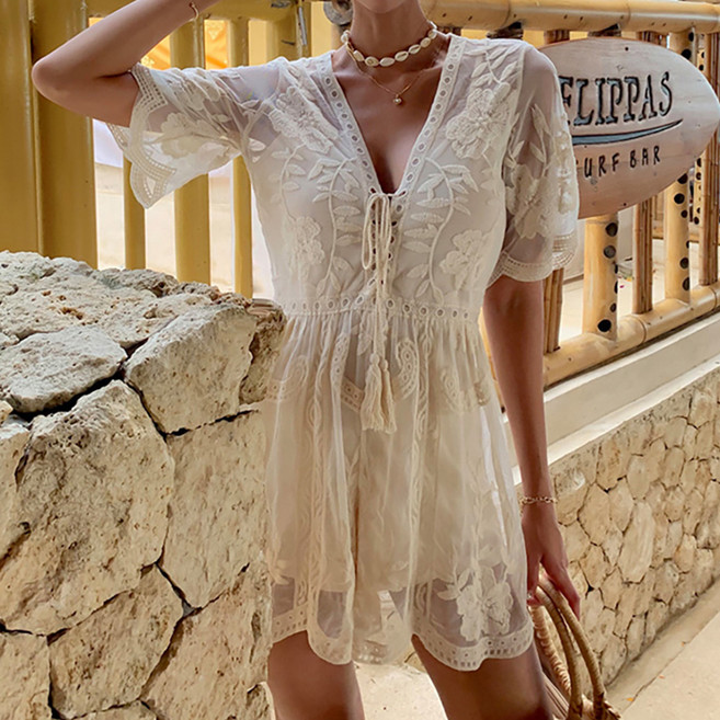 메이첼 로리타 자수 레이스 휴양지 점프수트 12377