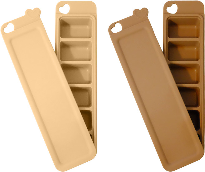 티지엠 국산 밀폐 하트 실리콘 큐브 이유식 보관용기 6구 2종 세트, 180ml, 샌드베이지 + 초콜릿, 1세트