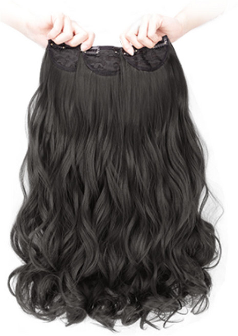 뿌이뿌이가발 붙임머리 부분 웨이브 피스가발 50cm, 네추럴블랙, 3개