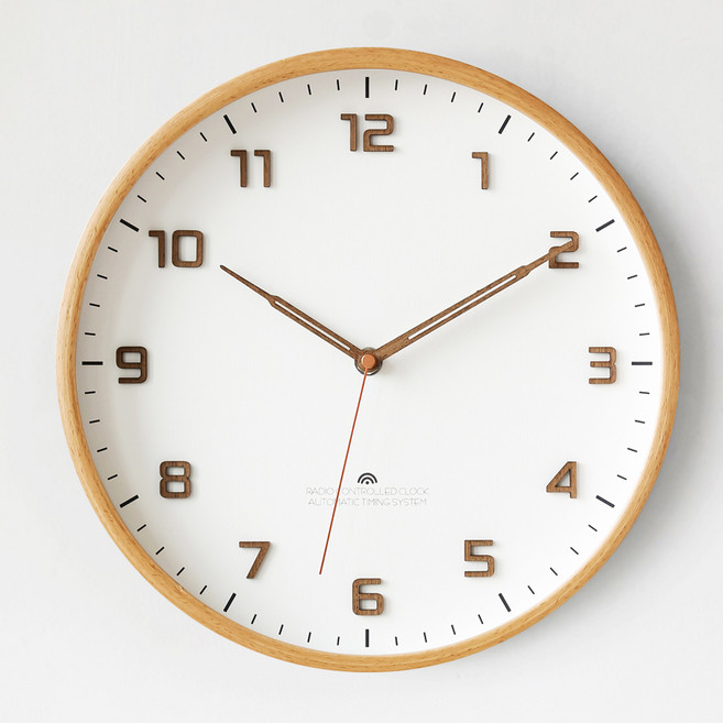 MJK 비치우드 원목 전파 벽시계, 내츄럴