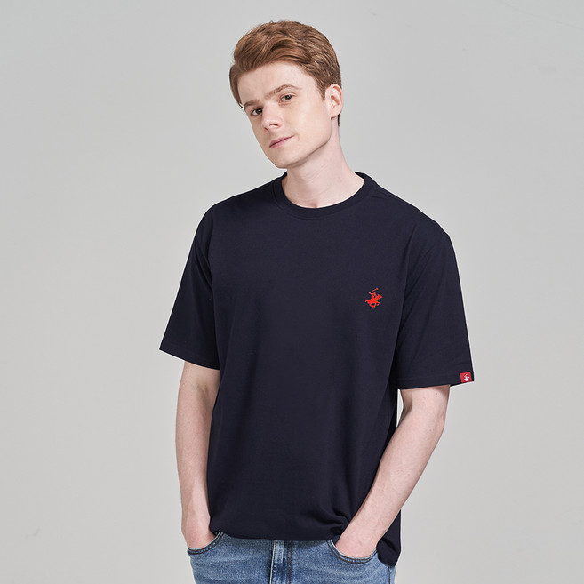 BEVERLY HILLS POLO CLUB 比佛利保羅 男女通用 Timeless 刺繡標誌透氣圓領短袖T恤 CPS9T00, 海軍藍