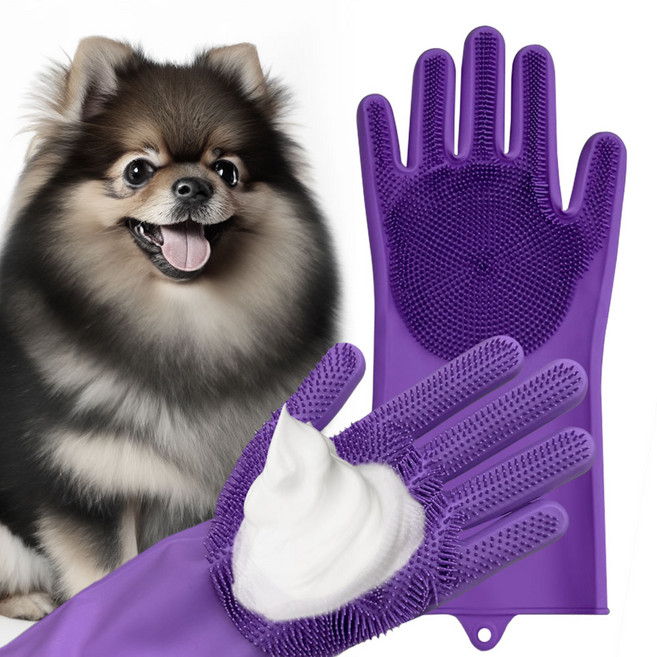 닥터블랭크 강아지 소프트 실리콘 목욕 브러쉬 장갑 양손착용 세트, 퍼플, 1세트