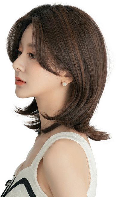 가발나라 여성용 레이스 스킨 긴 앞머리 미디움 허쉬컷 통가발 S, 쵸코브라운 + 밀크브라운, 1개