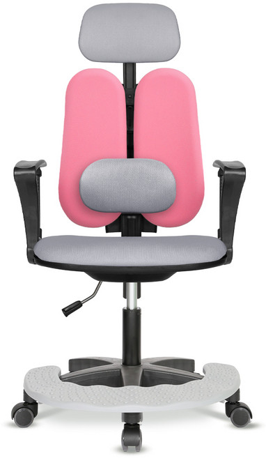 체어포커스 터디 발받침대 요추헤더형 3각팔 블랙바디의자 TD08R, 패브릭 그레이핑크