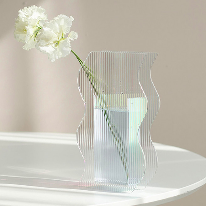 마켓A 북유럽 아크릴 골지무늬 꽃병, 물결