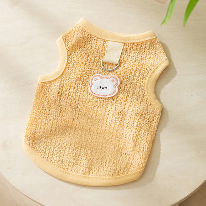 퍼피드림 강아지 곰돌이 와펜 쿨링 민소매 티셔츠 10034, 옐로우, 1개