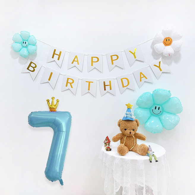 파티공구 왕관숫자 생일파티 세트 7, 연블루, 1세트