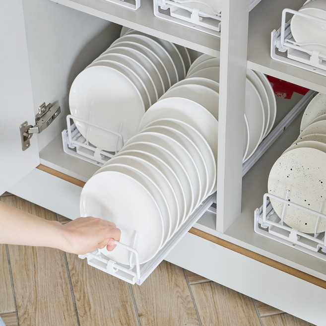 코드리빙 그릇 접시 키친 선반 슬라이딩 정리대 접시형, 1개, 화이트