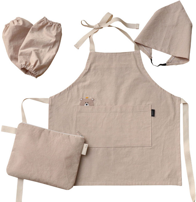세맘스 아동용 애니멀 프렌즈 베어 앞치마 + 두건 + 팔토시 + 파우치 세트
