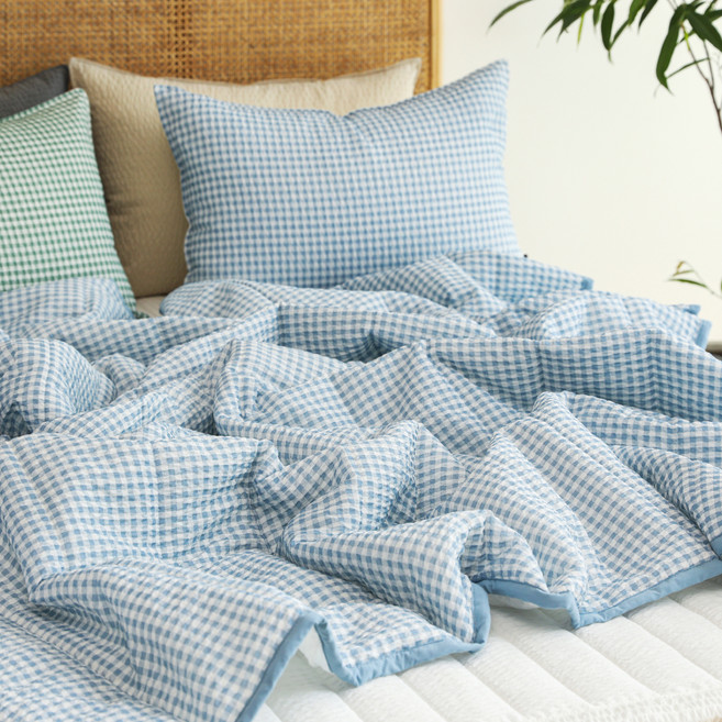 헬로우슬립 썸머체크 인견 시어서커 이불 + 베개커버 세트