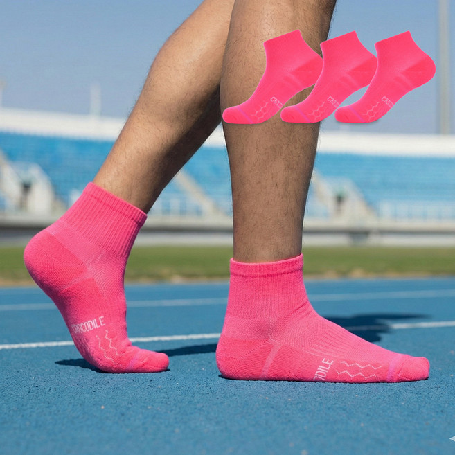 크로커다일 드라이쿨 넌슬립 2중쿠션 스포츠 밀착 런닝 단목 양말 CD402 3켤레, 핑크, 3개