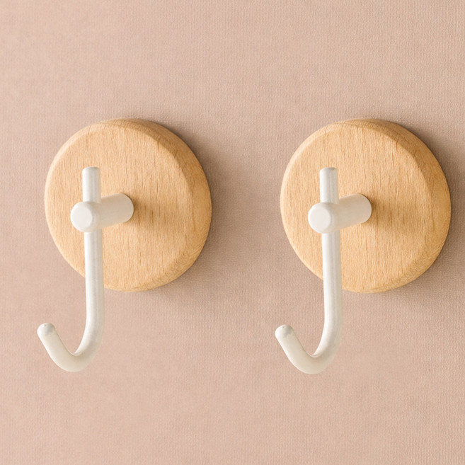 코지웰 호두나무 부착식 다용도 후크, 화이트, 2개