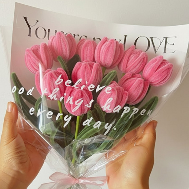 EUMES 入學畢業祝賀禮物 DIY毛根花束套組, 粉紅色鬱金香, 1套