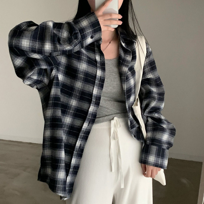 I'M MONG 女款 Biromi 日常格紋長袖襯衫