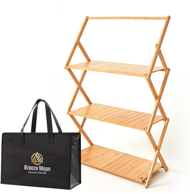 브리즈문 캠핑 선반 우드쉘프 2세대 와이드 행어형 + 고급 가방 세트, 혼합색상 + 혼합색상, 3단, 1세트