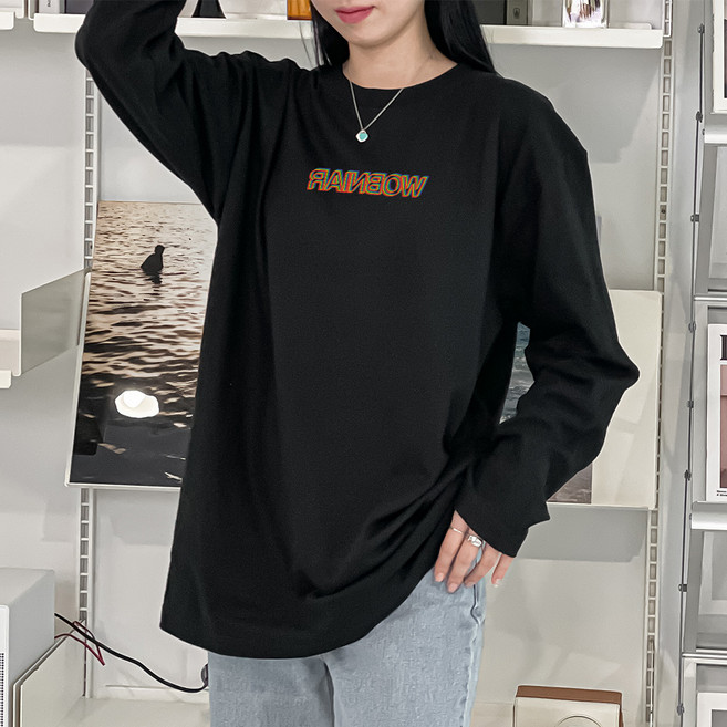 험블스튜디오 여성용 입체 레터링 레이어드 롱 긴팔티 FF_432