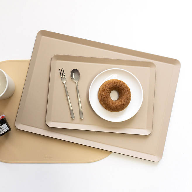 로흐야 국산 솔리드 낮은사각 논슬립 펄프쟁반 2종 세트, 샌드베이지, 1세트