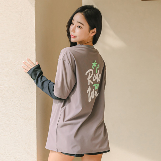 튜브트리 여성용 루즈핏 레이어드 래쉬가드 상의 B8223