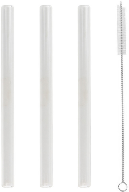 키친초이스 일자 내열 강화유리 버블티 투명 빨대 3p + 세척솔 세트, 1세트