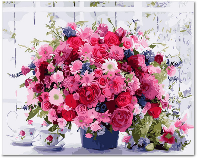 아디코 DIY 페인팅 정물화 명화그리기 50 x 40 cm, 커피잔과 핑크 플라워(PG42), 1개