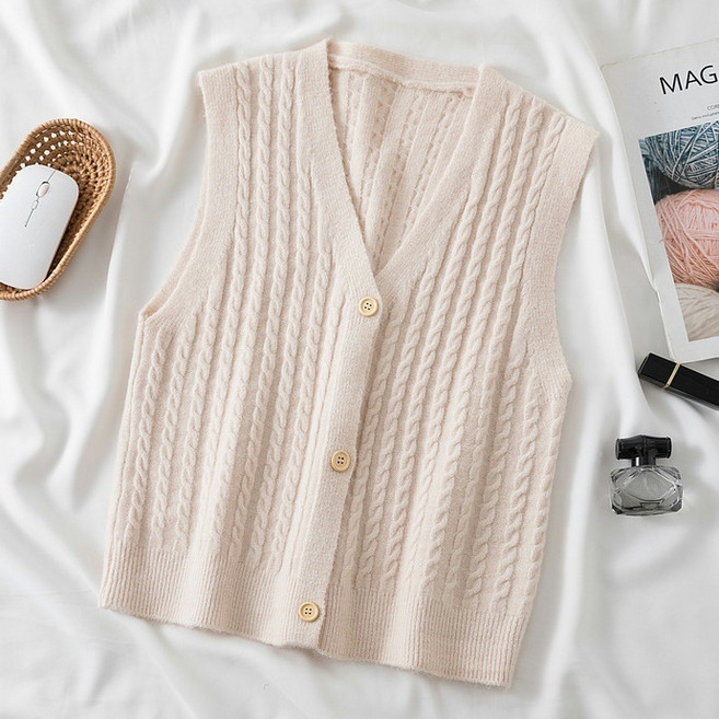 Marketpia 女款V領麻花針織背心