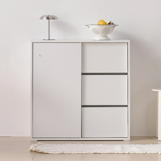 서울소호 슥 열리는 슬라이딩 3단 서랍형 수납장 800 방문설치, 화이트